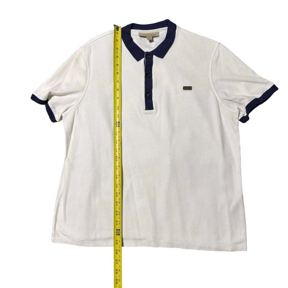 Burberry London England Polo Shirt Size L White Navy Blue Pique - Picture 4 of 7